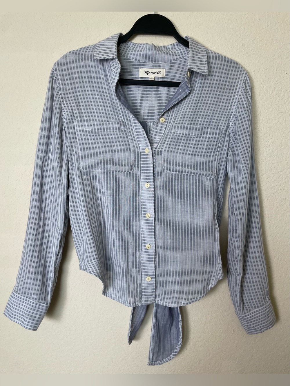 Madewell Light Blue & White Striped Tie-wFront Shirt